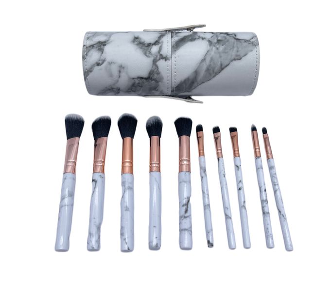 10 Piece Marble Makeup Brush Cosmetic Set With Makeup Barrel