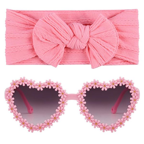 Girls' Heart-Shaped Daisy Sunglasses and Headband Set - Pink