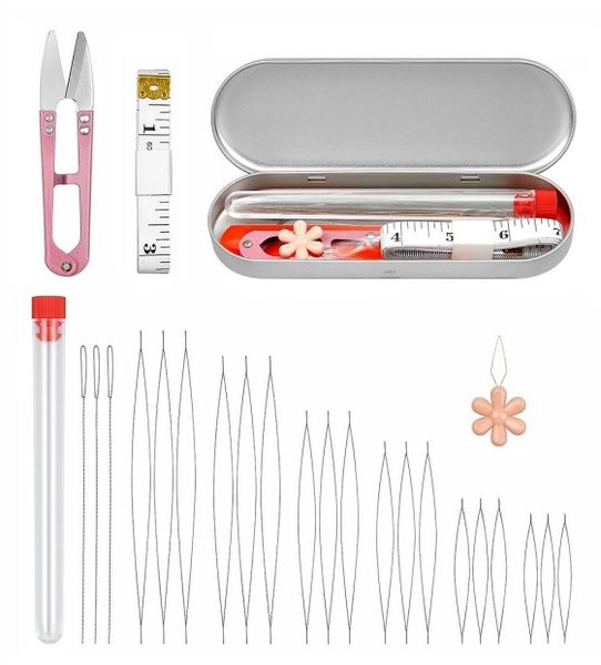 21Pcs Beading Needles Set, Collapsible Seed Beads Large-eyed Needle 6 Sizes