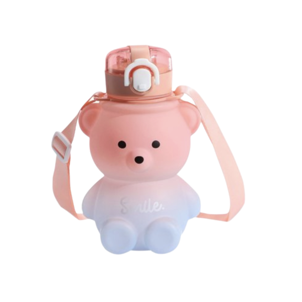 Bear Shaped Water Bottle with Built-In Straw and Carry Strap - 1.3L