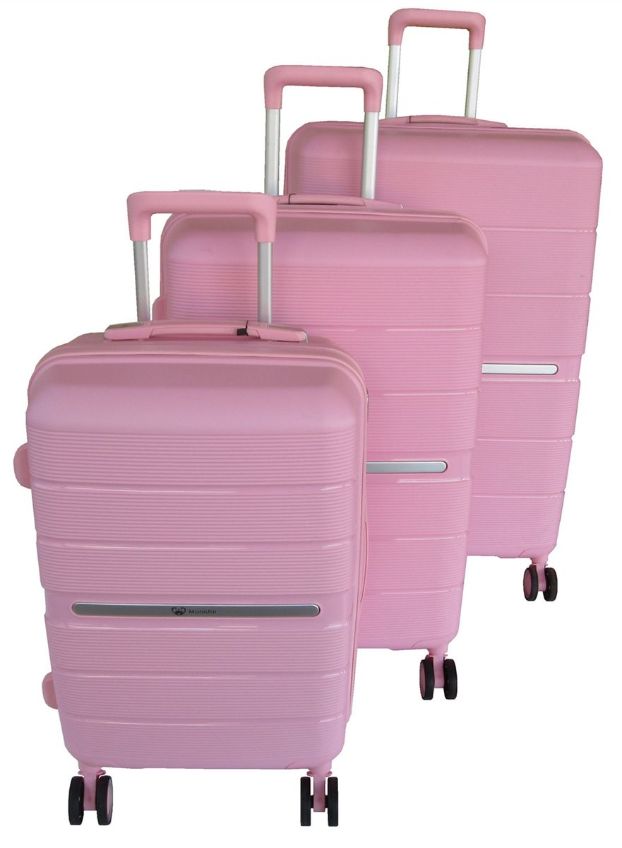 Mooistar Unbreakable Travel Luggage 3 Piece Suitcases Spinner - Pink