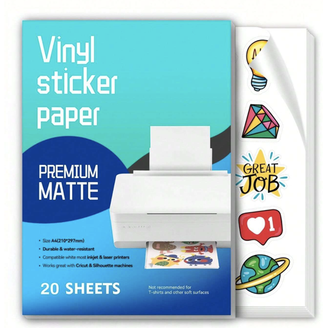 Vinyl Sticker Paper Premium MATTE White A4 (20 sheets) Image