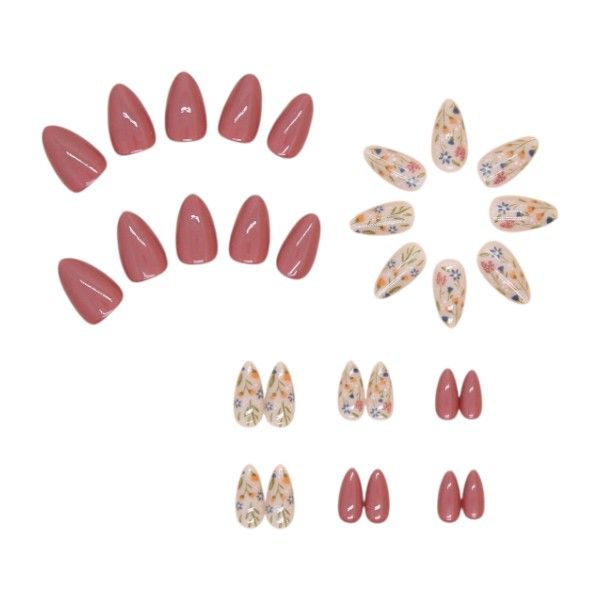 30 Piece Fresh &amp; Romantic Floral Almond Press-On Nails - Multicolor