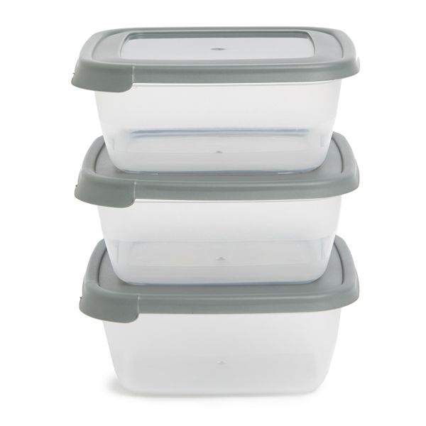 Essentials - 900ml Container With Lid - Set of 3 Grey