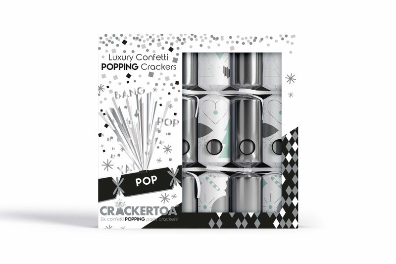 Boutique Silver Crackertoa Confetti Popping Christmas Crackers