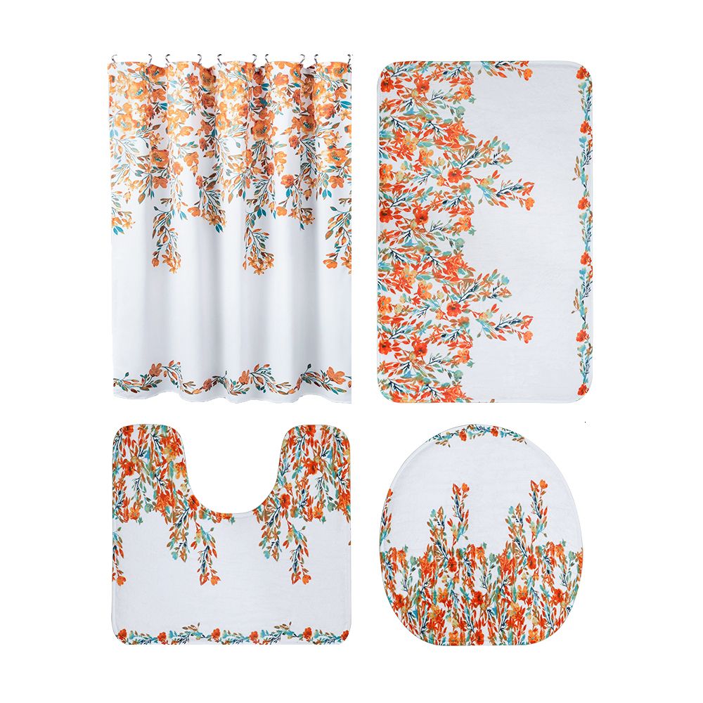 LMA 180cm Floral Fabric Shower Curtain & 3 Piece Toilet Cover & Mat Set