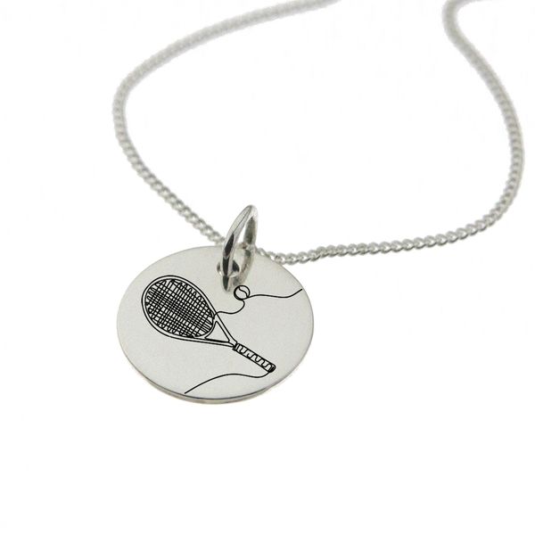Tennis Racket Engraved Sterling Silver Necklace with Chain