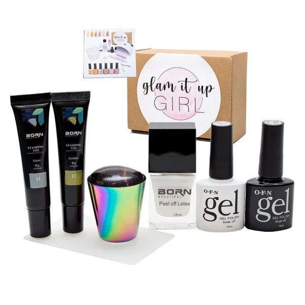 Glam It Up Girl/ UV Gel Nail Polish Black,White, Silver&amp;Gold - Stamping Gel