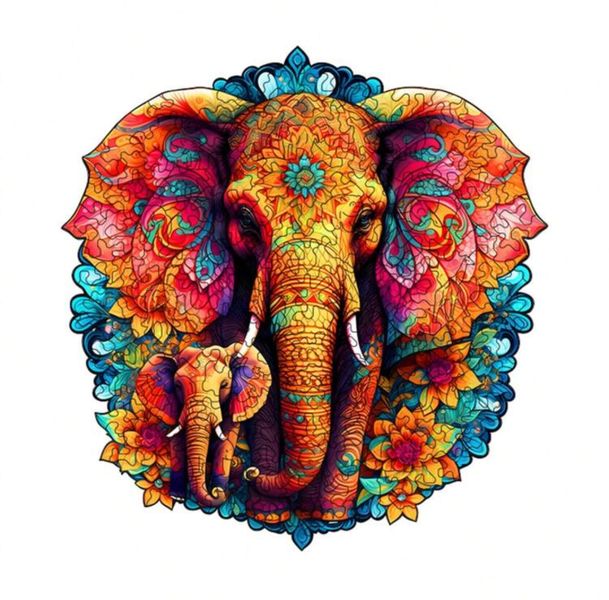 Mandala Elephant Wooden Jigsaw Puzzle for Adults and Kids - Large