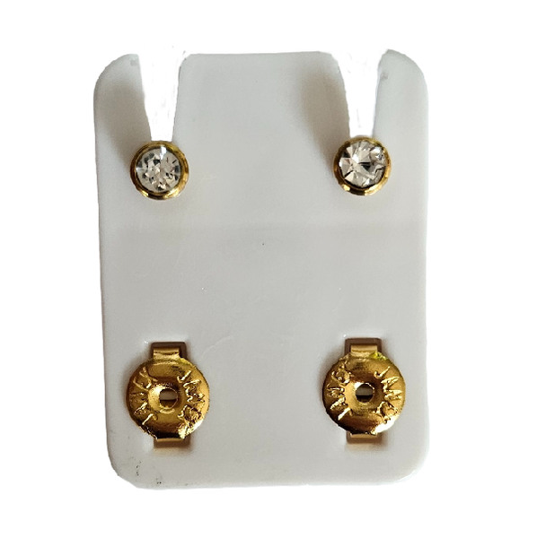 24k Gold Plated Surgical Stainless Steel Bezal Cut Birthstone Gem Studs