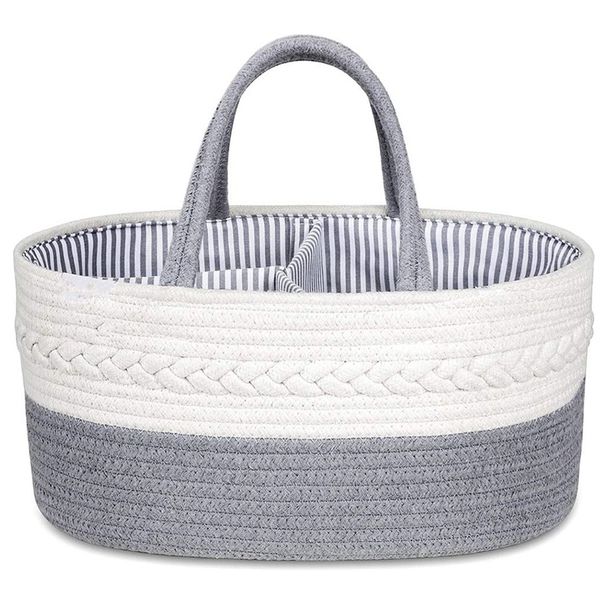 Baby Diaper Caddy Organizer, Stylish Cotton Canvas-brown