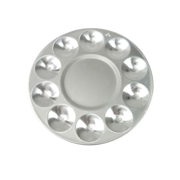 Round Shape Aluminium Watercolours Paint Mixing Palette Tray - 10 Well
