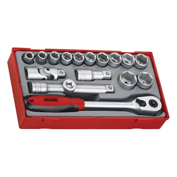 TengTools - 17 Piece 1/2" Drive Socket Set (6 Point) - TT1218-6