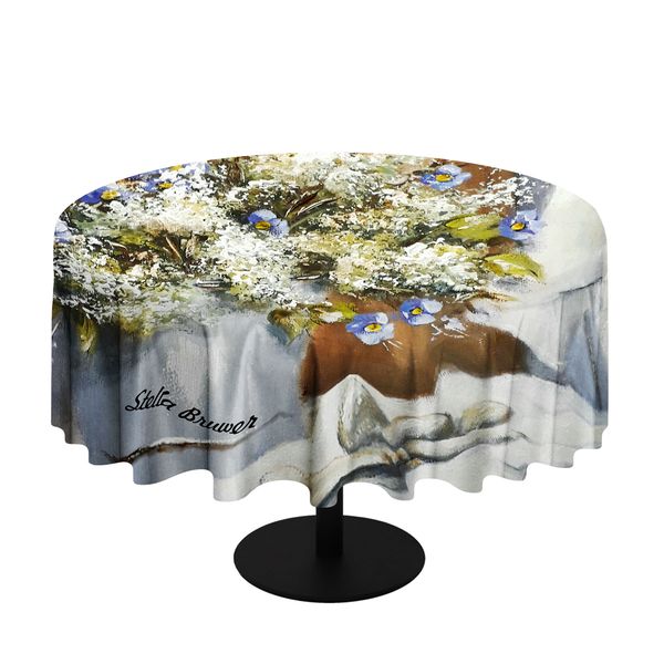 Table Setting Purple Flowers By Stella Bruwer Round Tablecloth