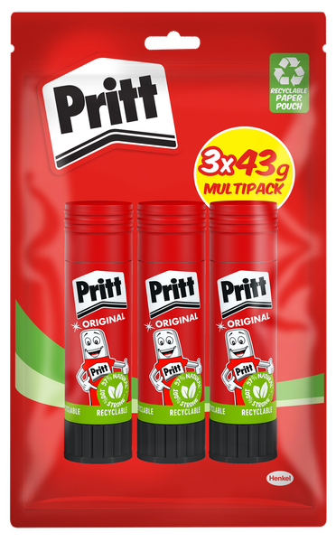 Pritt Glue Stick 43g (3 Pack) - Non-Toxic Adhesive for School &amp; Office Use