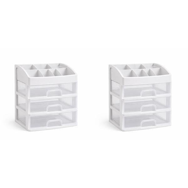 2 Pack - 3-Layer Desk Organizer with Top Compartments - White