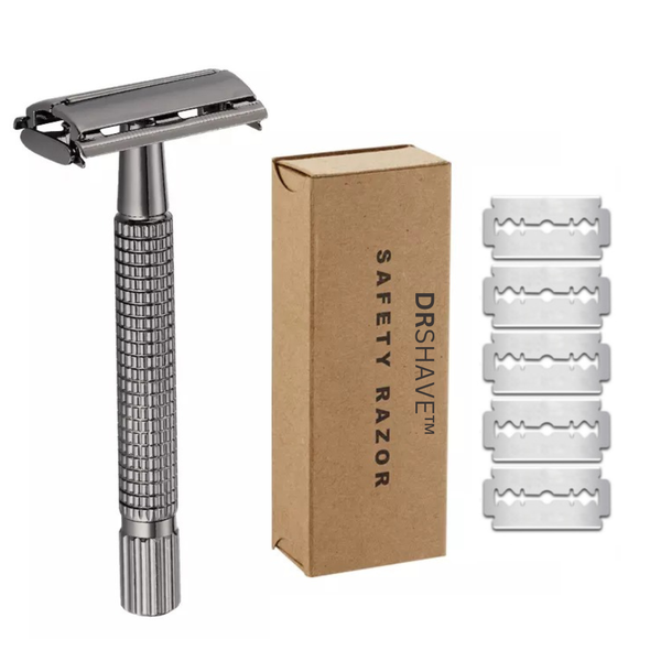 DrShave Double Edge Shaving Razor - Premium Safety Razor + 5 Blades
