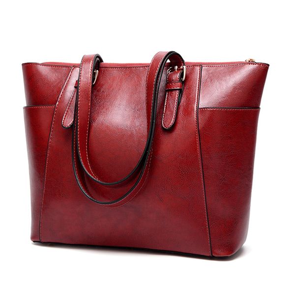 Women's Large Capacity Fashion PU Leather Satchel Shoulder Bag - Wine Red