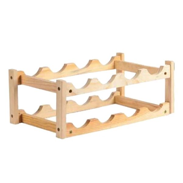 Natural Bamboo 8 Bottle Wooden Free Standing Storage 2-Tier Wine Rack