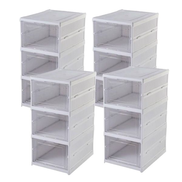 3 Layer Shoe Storage Box Foldable Shoe Rack Sneaker Organizer - 4 Packs