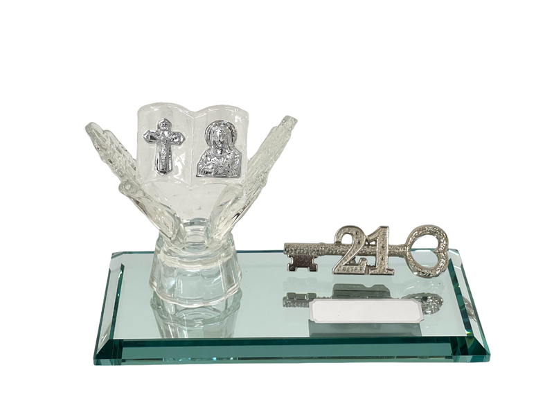 21st Key with Glass Praying Hands Religious Themeon Mirrorbase