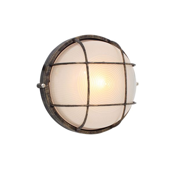 Eurolux - Large Round Bulkhead With Grid Black/Gold 230V