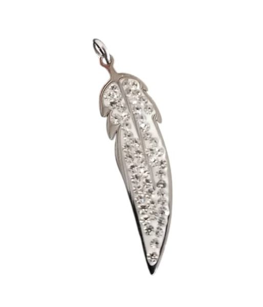 Stainless Steel Pendant With Zirconia Inserts - Feather