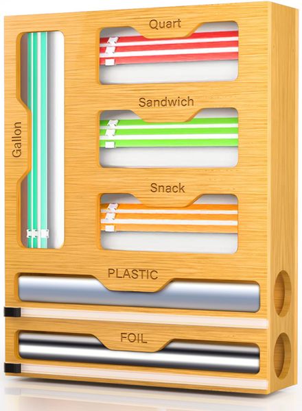 6-in-1 Wrap Dispenser with Cutter Plastic and Ziplock Bag Storage Box