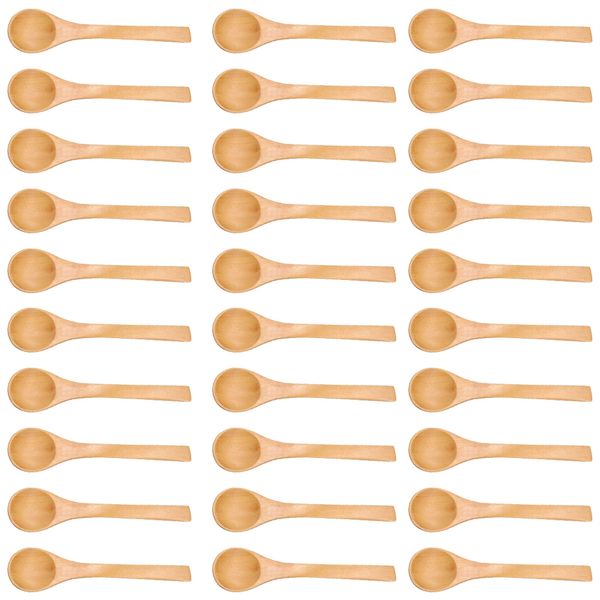 30pcs Mini Natural Wooden Children Spoon Kitchen Condiment Tool