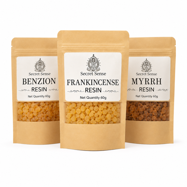 Sacred Resin Trinity - Frankincense, Myrrh &amp; Benzoin Bundle 3 × 60g