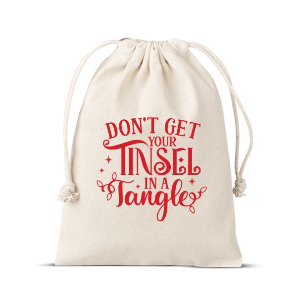 Large Cotton Tinsel in a Tangle Christmas Drawstring Bag Santa Sack