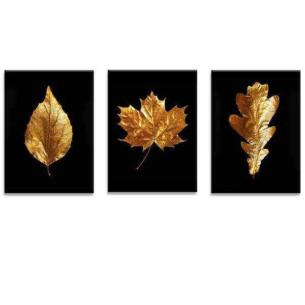 Canvas-Art-3 Pieces Golden Leaves MInimalist Abstract Wall Art