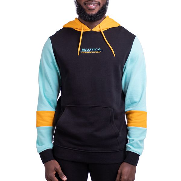 Nautica-NC Helmut Fleece Pullover Hood-Aruba Blue / Saffron/Black