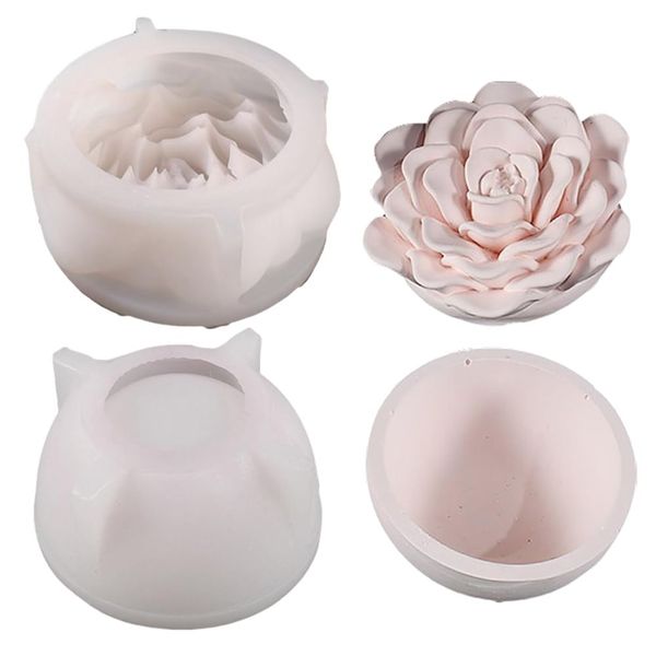 Home Flower Shaped Silicone Mould for Storage Box/Candle Holder 2 Piece