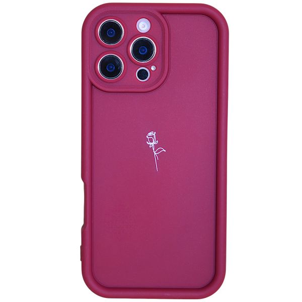 Matte Burgundy Case with Minimalist Rose Design - Compatible with iPhone