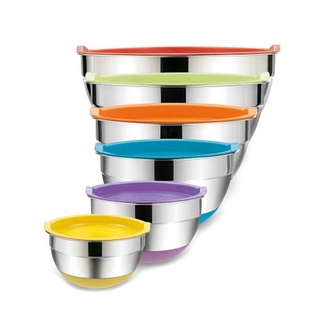 5 Pcs Mixing Bowl,stainless Steel Salad Bowl With Airtight Lid&non