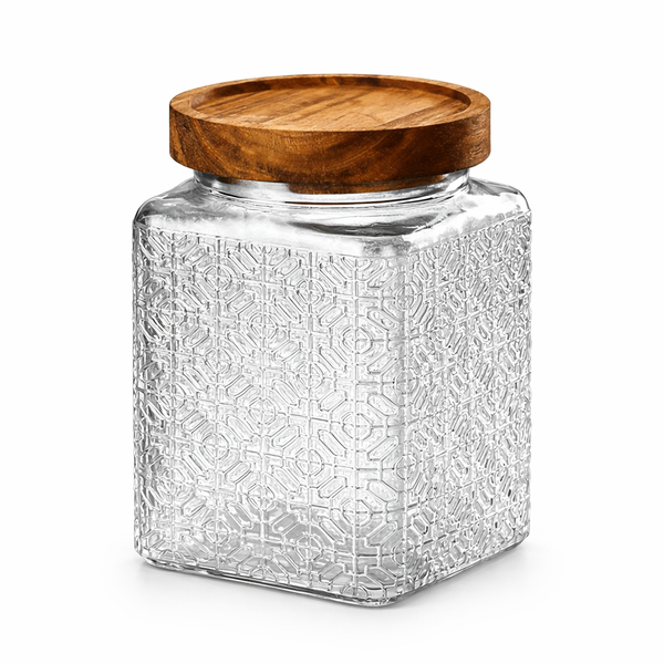 2 Pack - 750ml Textured Square Glass Storage Jar - Transparent