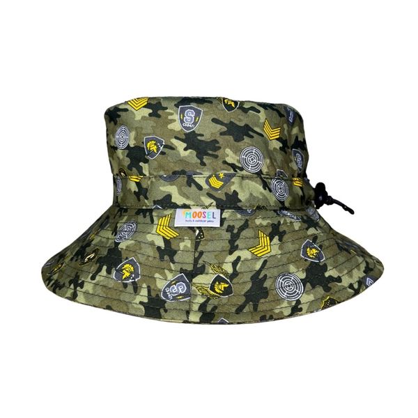 Kids Bucket Sun Hat Green Camo Military Army Camouflage