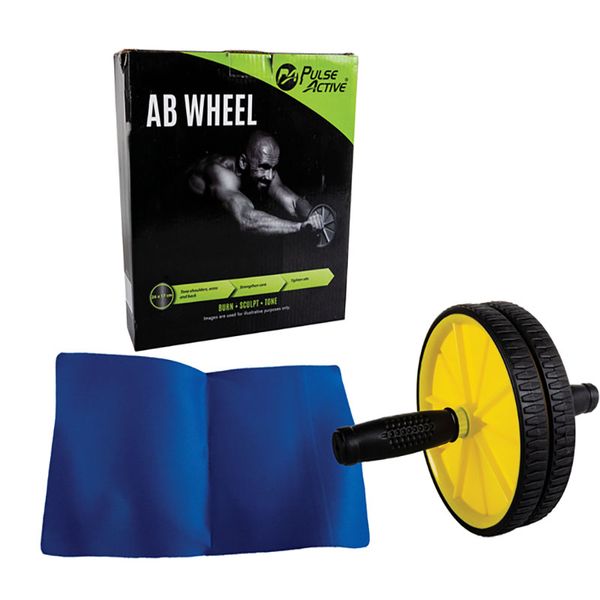 Pulse Active - Fitness Ab Wheel - Dual Wheel - Black &amp; Yellow - 26cm x 17cm