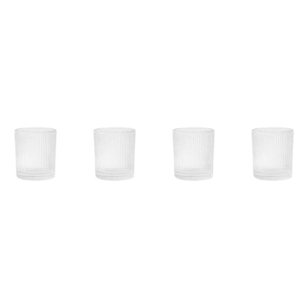 4 Pack - Glass Striped Candle Holder - Transparent