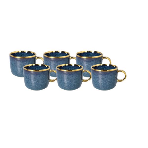 6 Pack Blue Ceramic Coffee Mug With Rim Gold 0.4 L