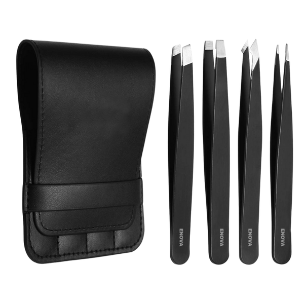 Enova Professional Stainless Steel Tweezers Set for Eyebrows &amp; Hair Removal