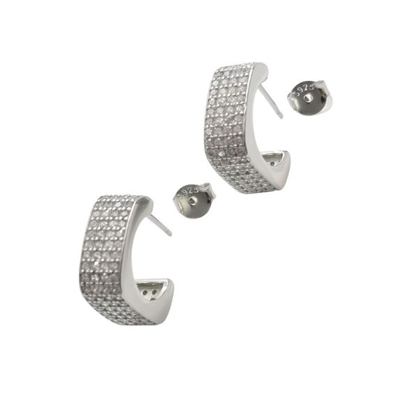 925 Sterling Silver Radiant Curved Studs Earrings with Pavé Texture