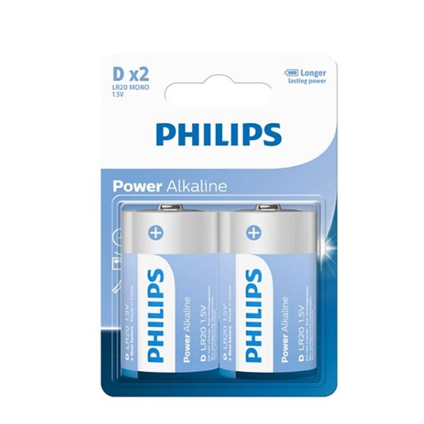 Philips D Batteries 2 Pack - Long-Lasting Zinc Chloride 1.5V Power