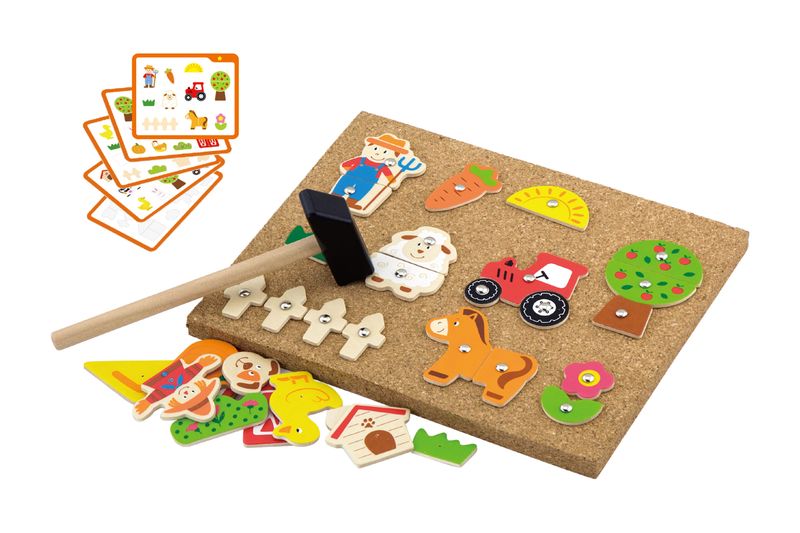 Viga Wooden Tack Zap Hammer Game - Farm