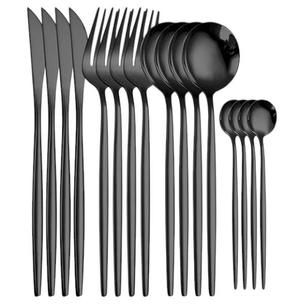 16-Piece Premium Stainless Steel Complete Cutlery Set - Black