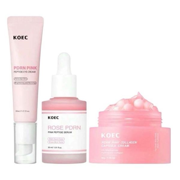 KOEC Rose PDRN Pink Peptide Skincare Set - Anti-Aging Eye Cream, Face Serum