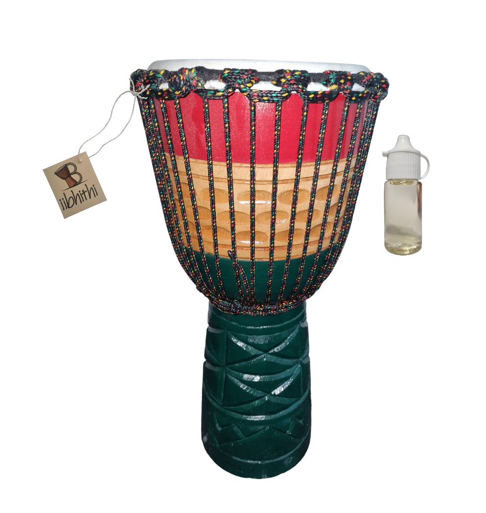 Djembe Hand Drum Red, Cream, Green 24cm x 50cm