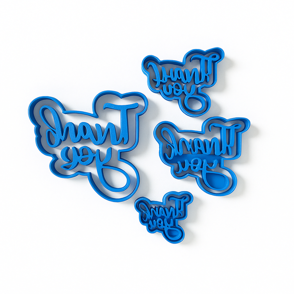 Thank You Cookie Cutter Set - 3D Printed - Blue (10 cm, 8 cm, 6 cm, 4.5 cm)