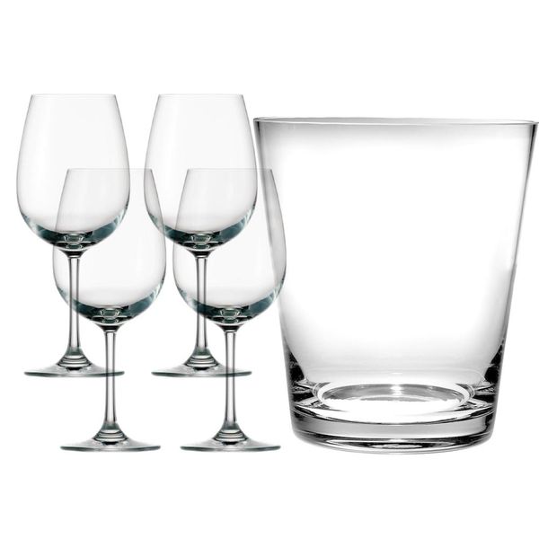4 Wine Glasses 430ml &amp; 1.5 Litre Glass Ice Bucket - White Wine Gift Set
